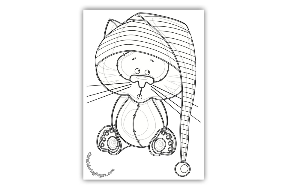 Sleepy Kitten Coloring Page