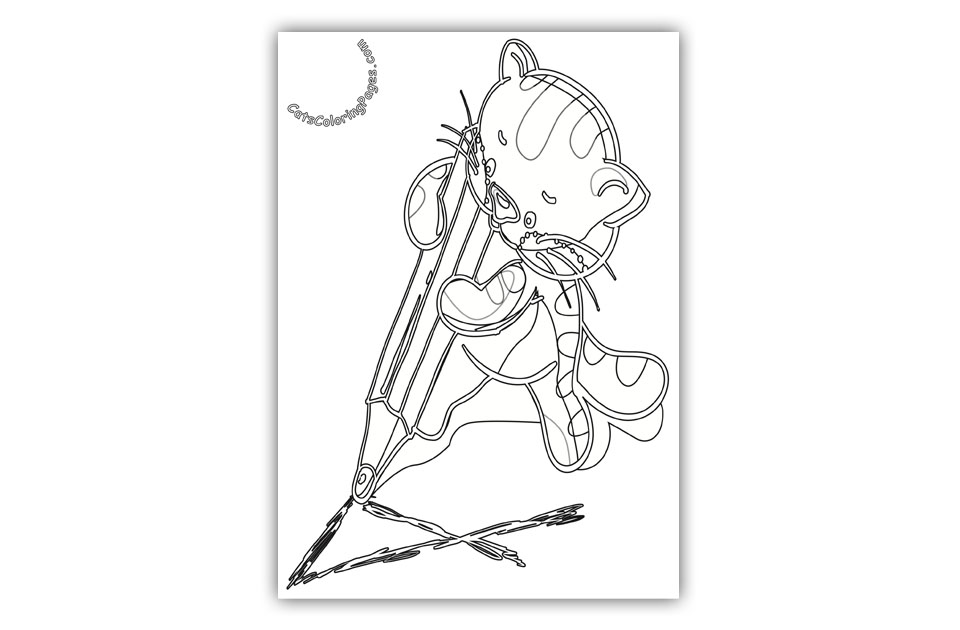 Studious Kitten Coloring Page