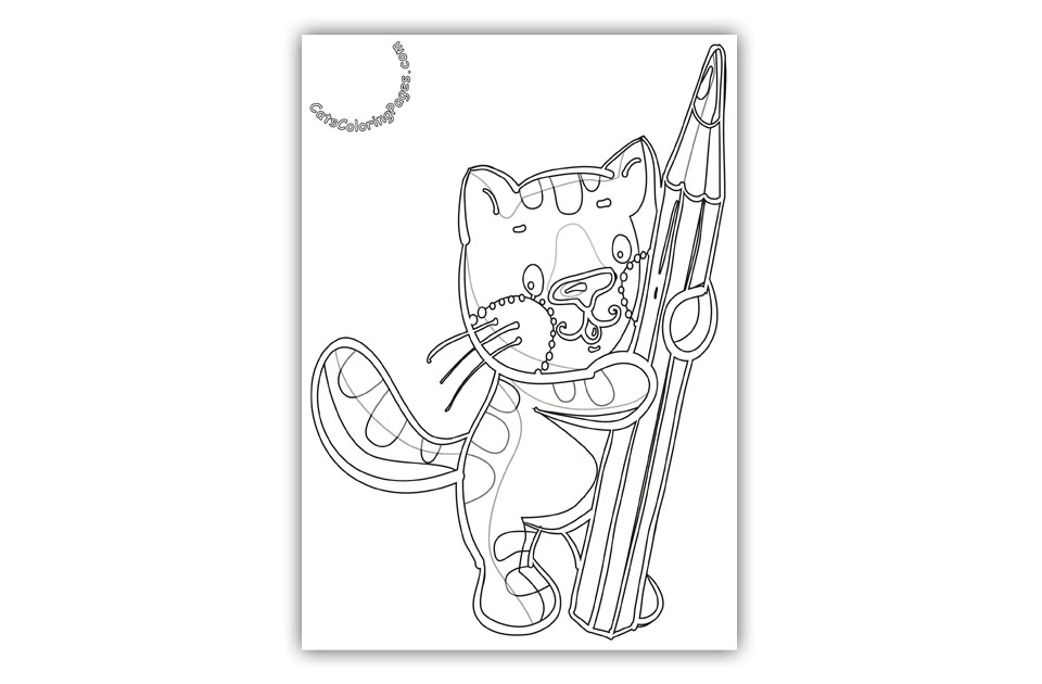 Funny Studious Kitten Coloring Page