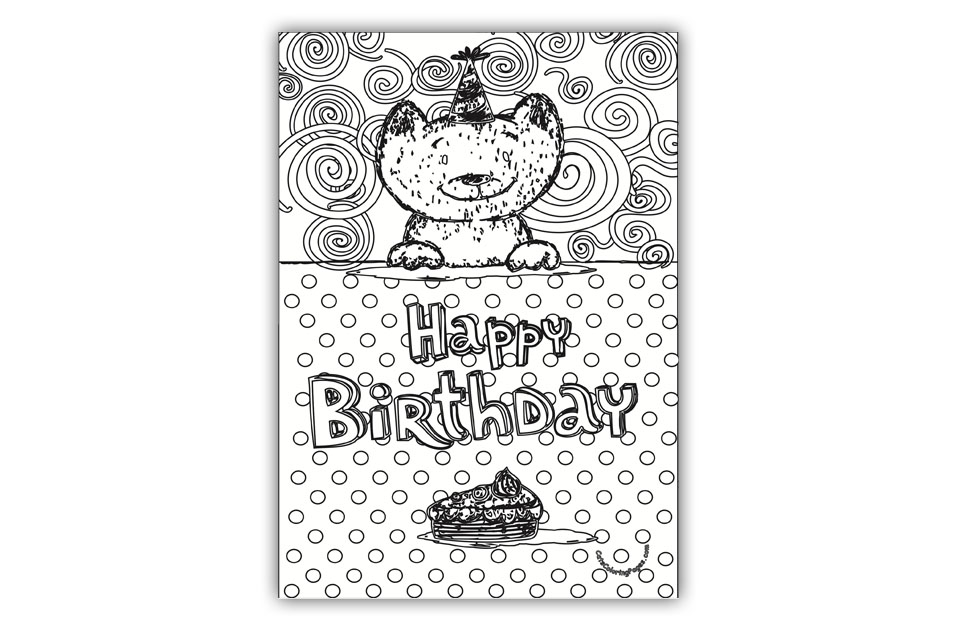 Kitten Happy Birthday Card Coloring Page