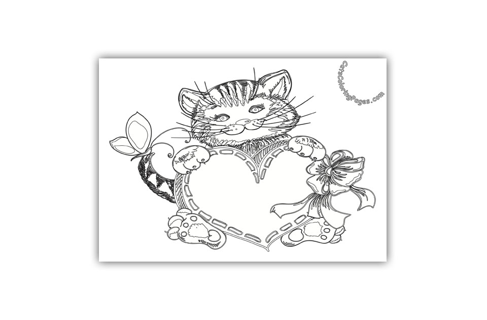 Loving Playful Kitten Coloring Page