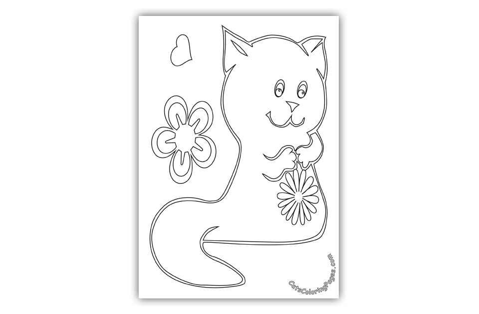 Kitten with Flower Coloring Page