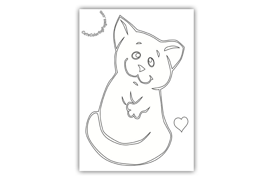 Funny Cute Kitten Coloring Page