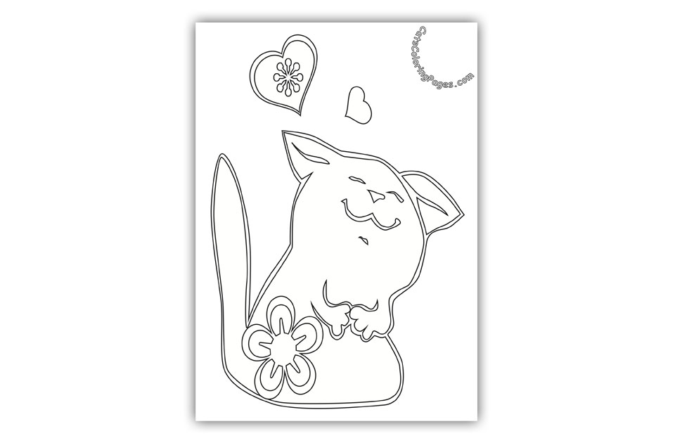 Loving Cute Kitten Coloring Page