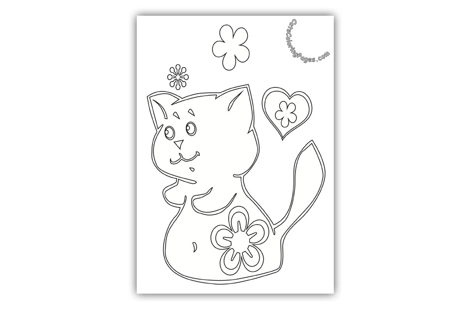 Playful Kitten with Flower Coloring Page