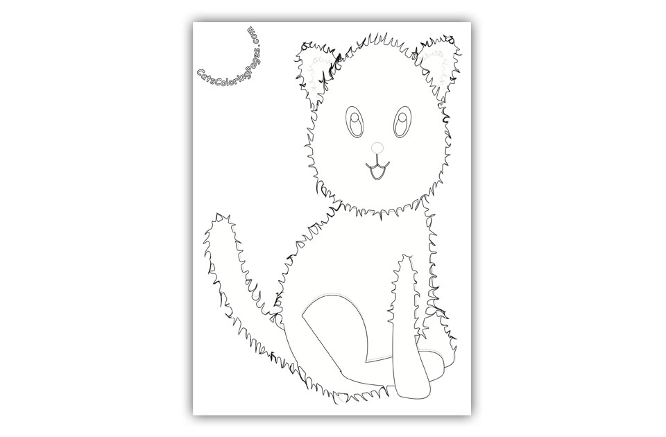 Fluffy Happy Kitten Coloring Page