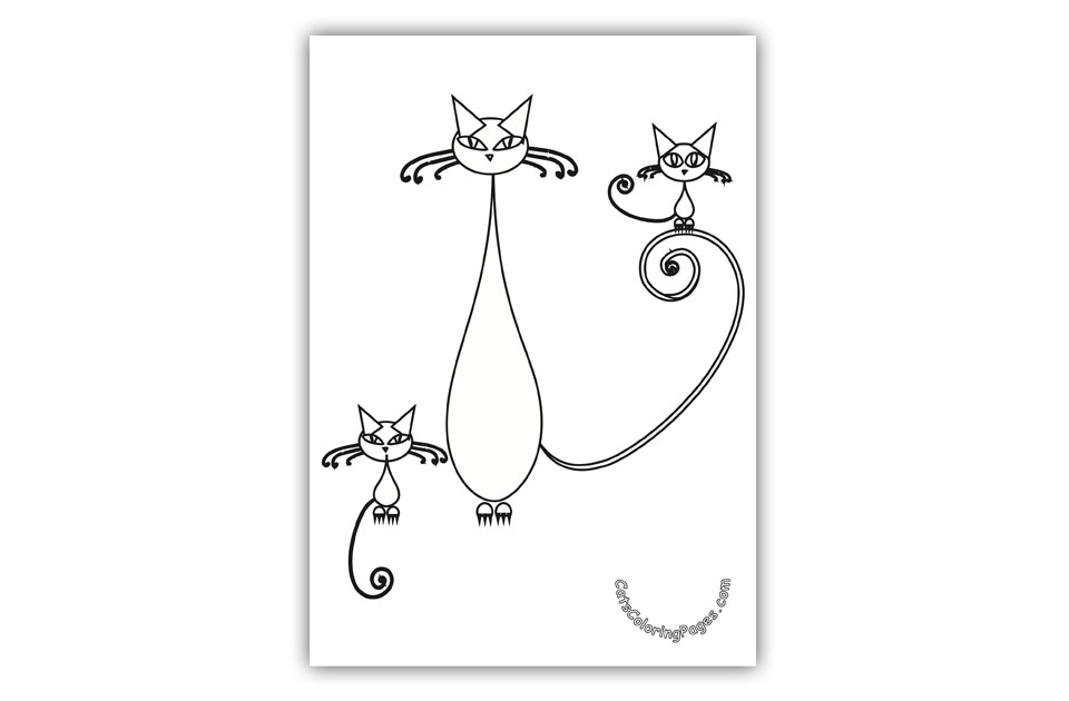 Black Cat with Two Kittens Coloring Page