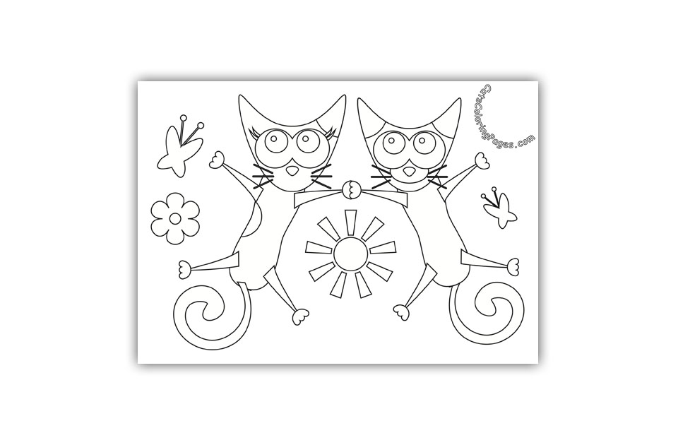 Two Cats Holding Hands Coloring Page Cats Coloring Pages