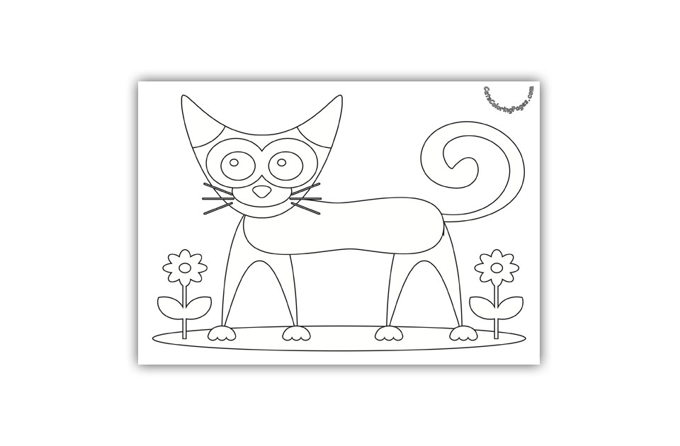 Happy Cat in the Garden Coloring Page