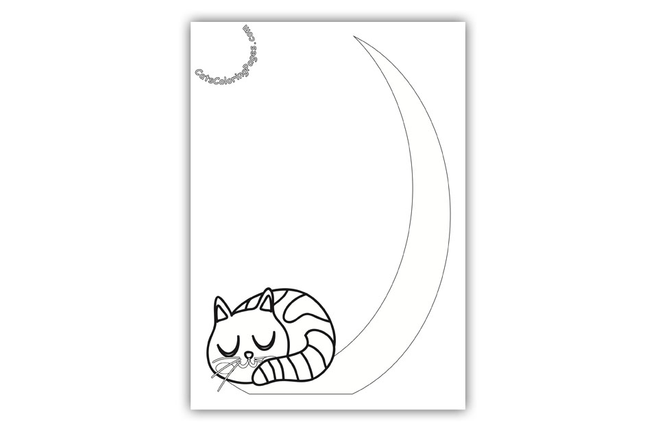 Cat on the Moon Coloring Page