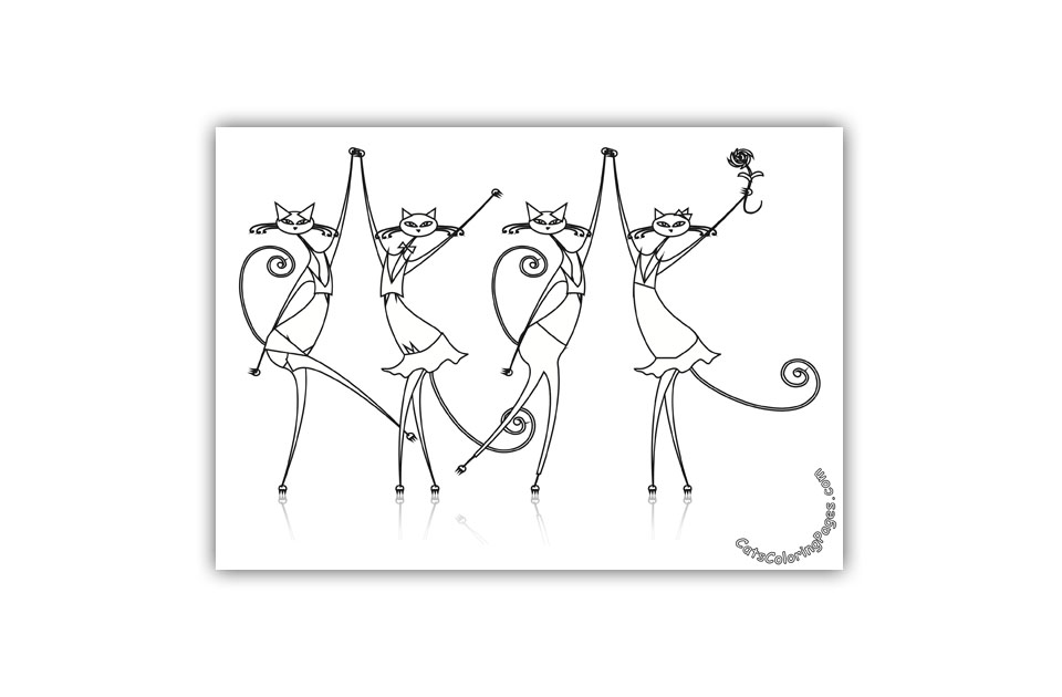 Dancing Black Cats Coloring Page