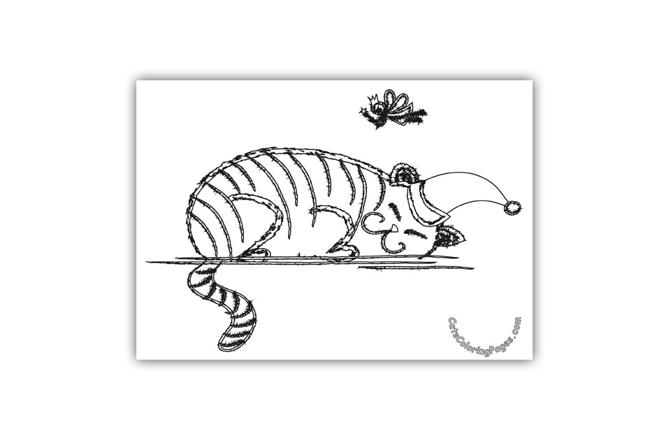 Sleeping Cat Fairy Coloring Page