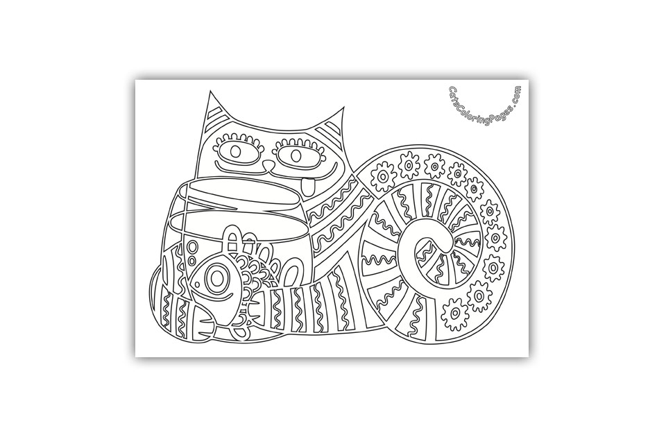 Cat with Fishbowl Coloring Page