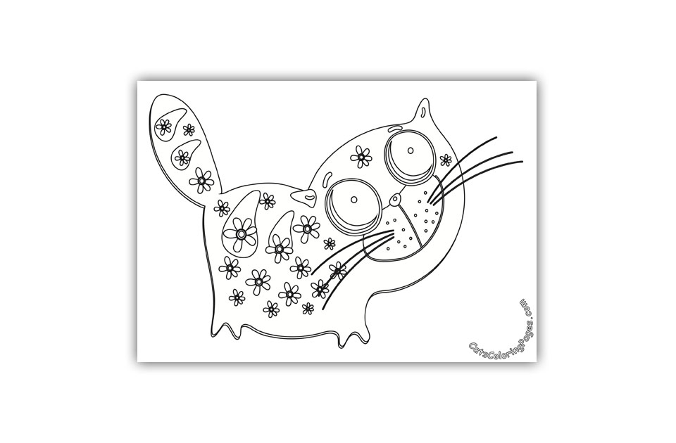 Happy Cat in Flowers Coloring Page