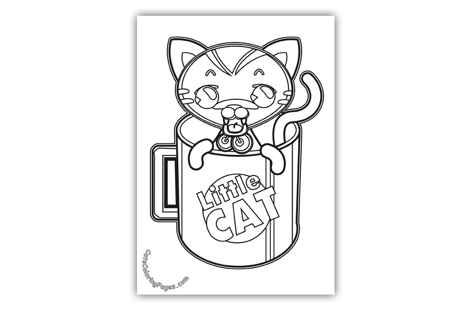 Little Cat in a Mug Coloring Page