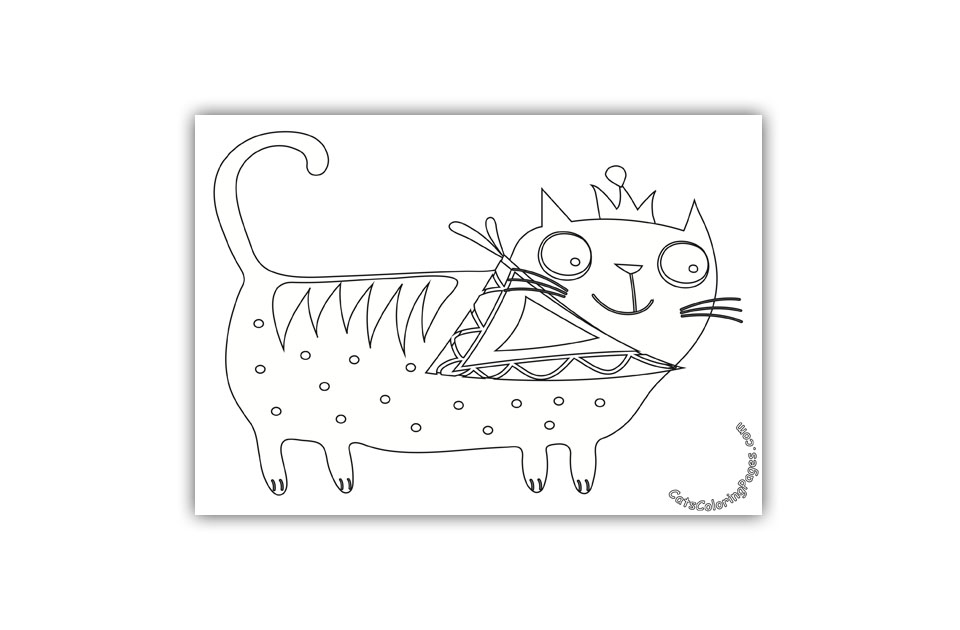 Happy Big Eyed Cat Coloring Page