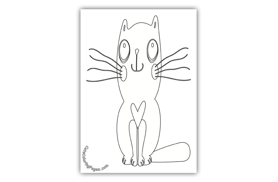 Loving Big Eyed Kitten Coloring Page