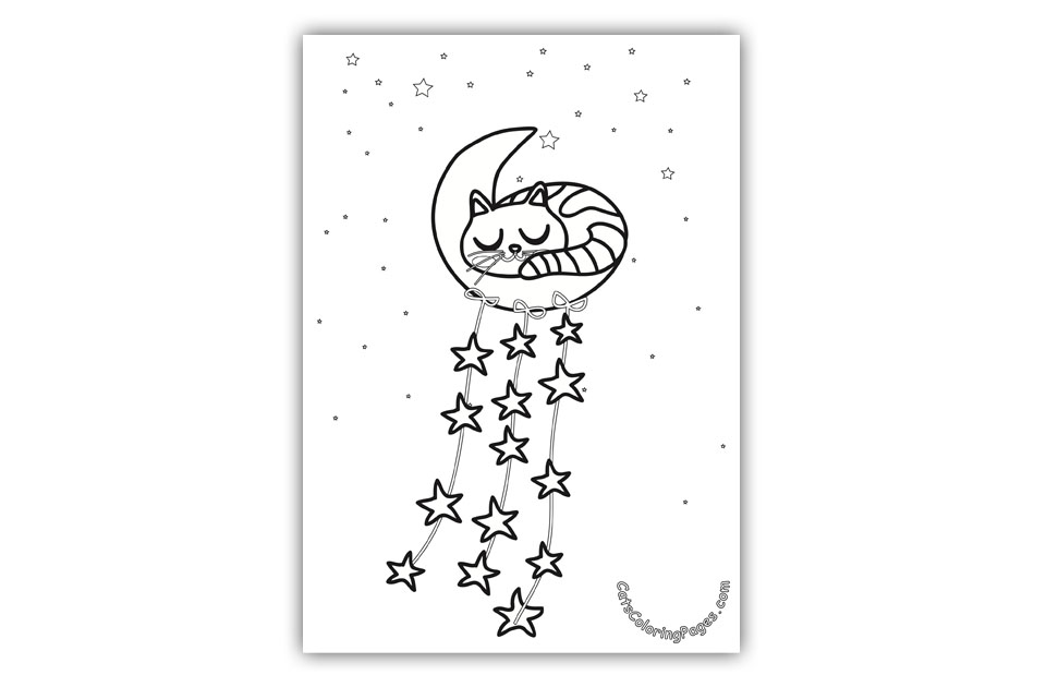 Kitten on the Moon Coloring Page - Cats Coloring Pages