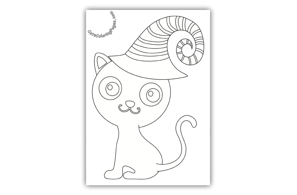 Halloween Kitten Card Coloring Page