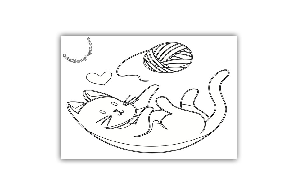 Kitten Playing with Wool Coloring Page