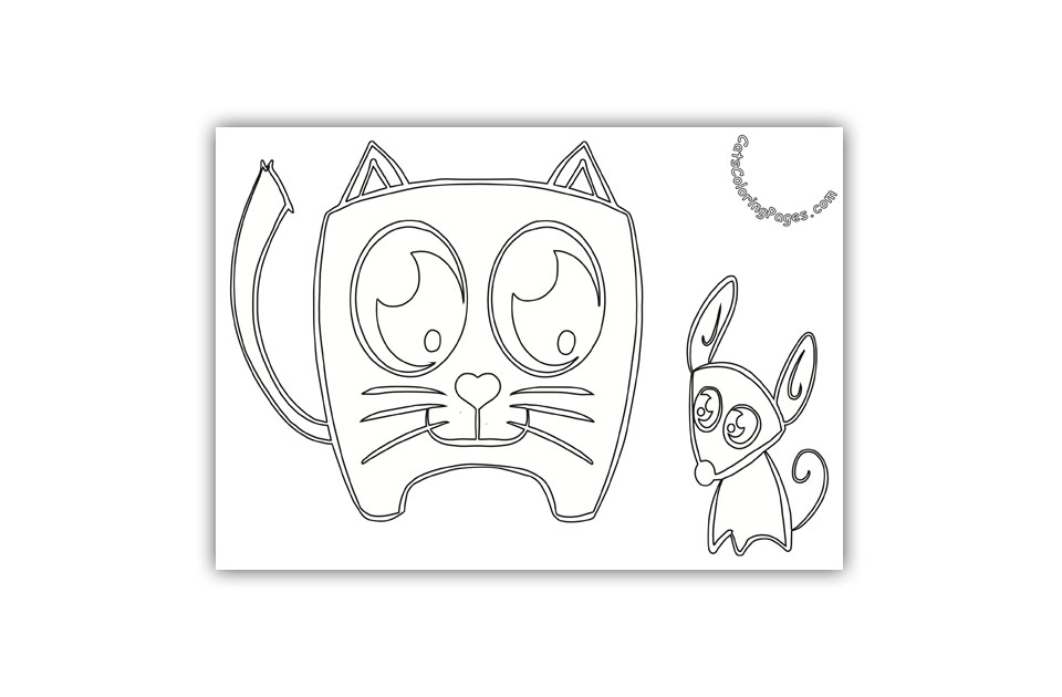 Kitten and Mouse Coloring Page