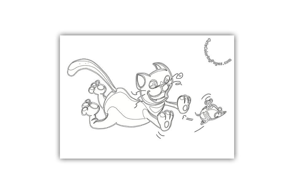 Cat with Toy Mouse Coloring Page