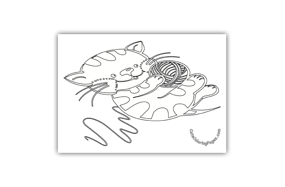 Kitten with Red Wool Ball Coloring Page