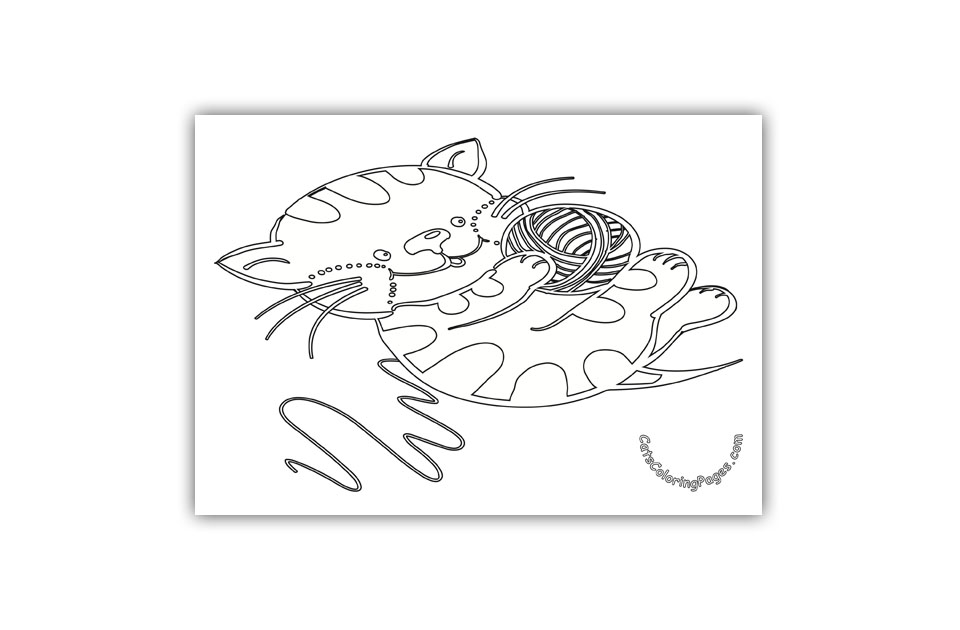 Kitten with Red Wool Ball Coloring Page