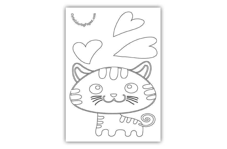 Kitten in Love Coloring Page