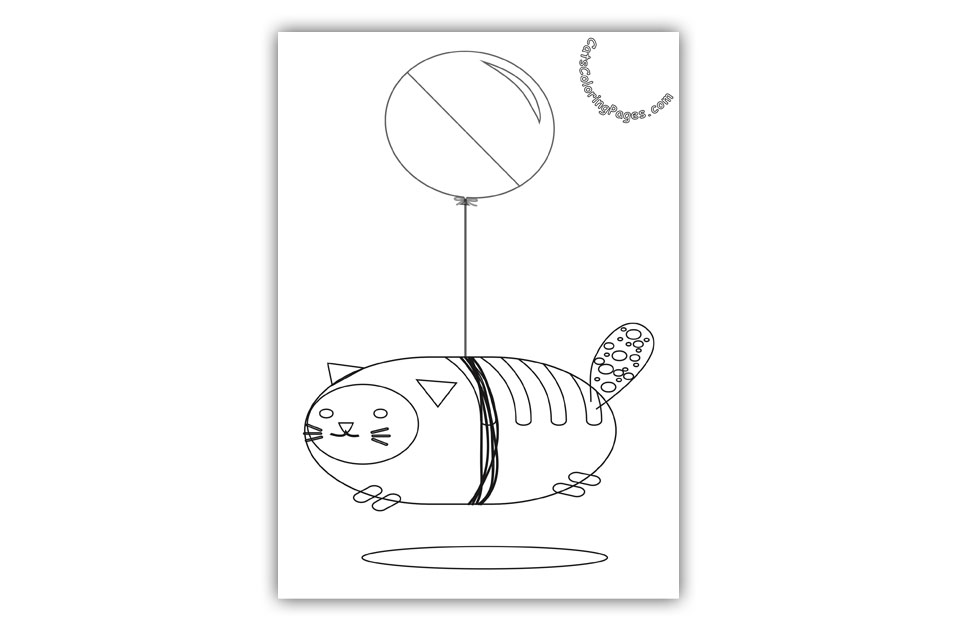 Flying Balloon Cat Coloring Page