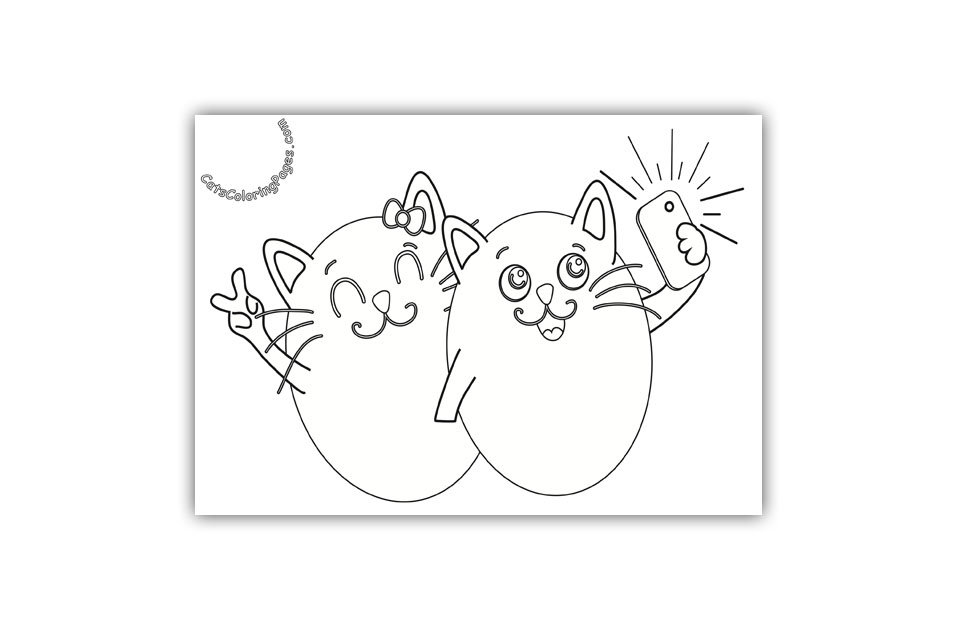 Two Kitten Selfie Coloring Page