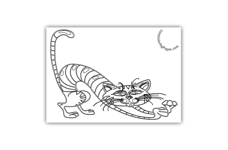 Tabby Tomcat Playing Coloring Page