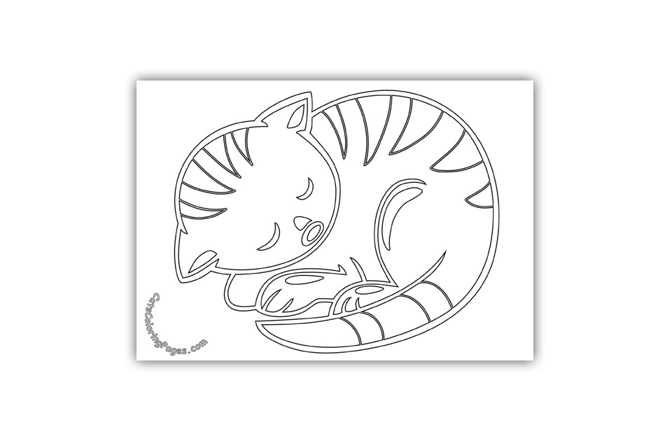 Sleeping Tabby Cat Coloring Page