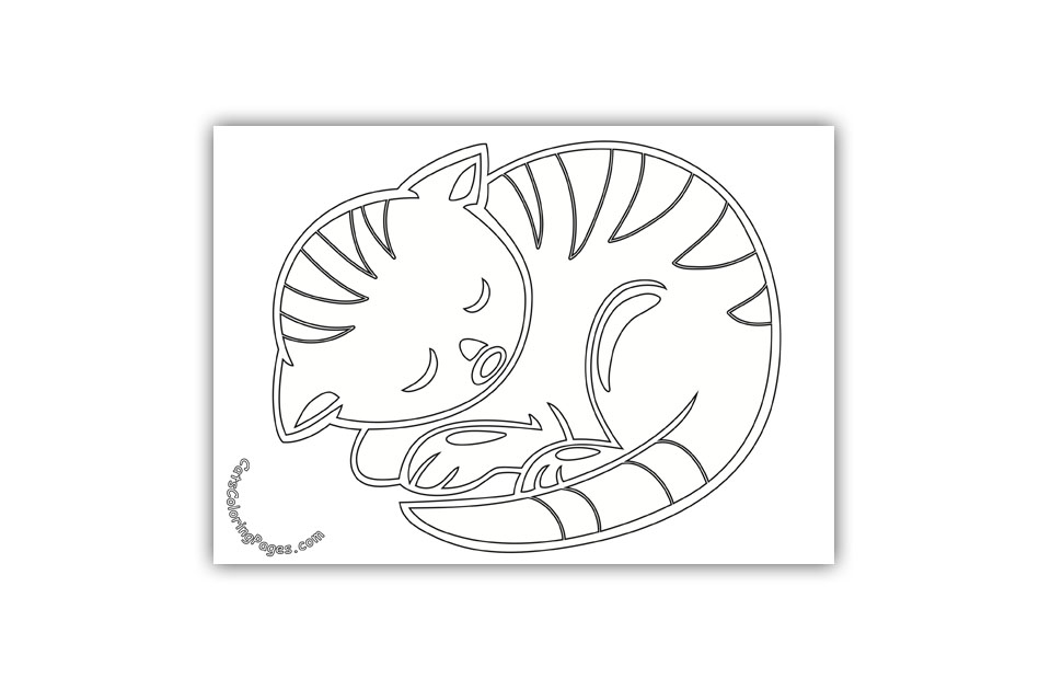 Sleeping Tabby Cat Coloring Page