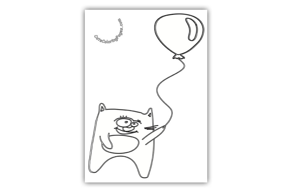 Cat with Balloon Coloring Page
