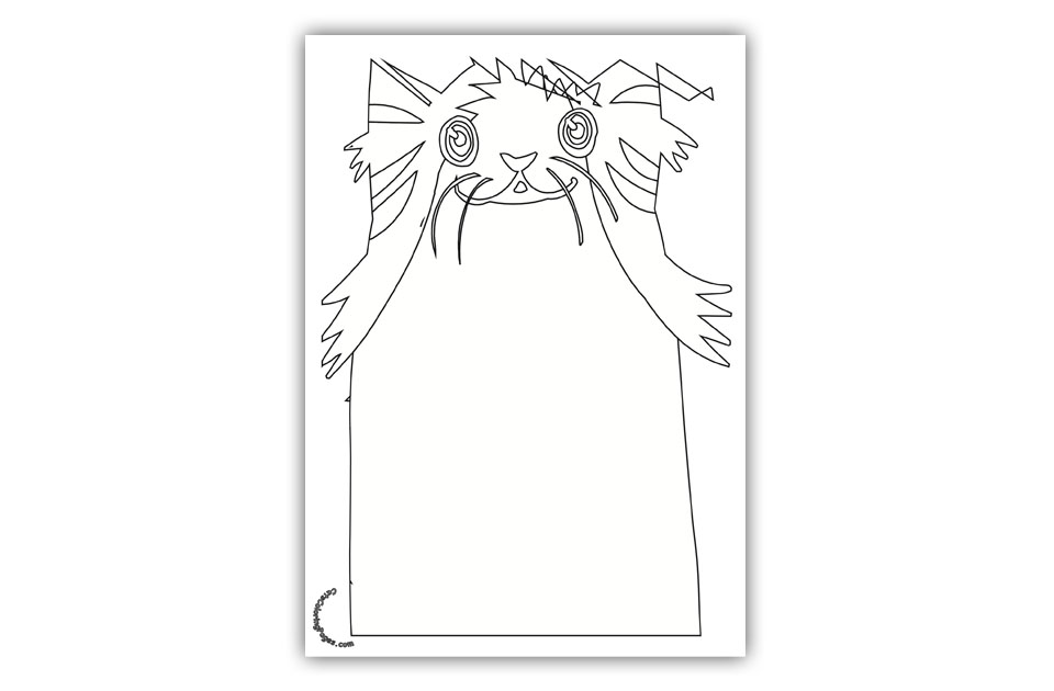 Happy Senior Cat Coloring Page