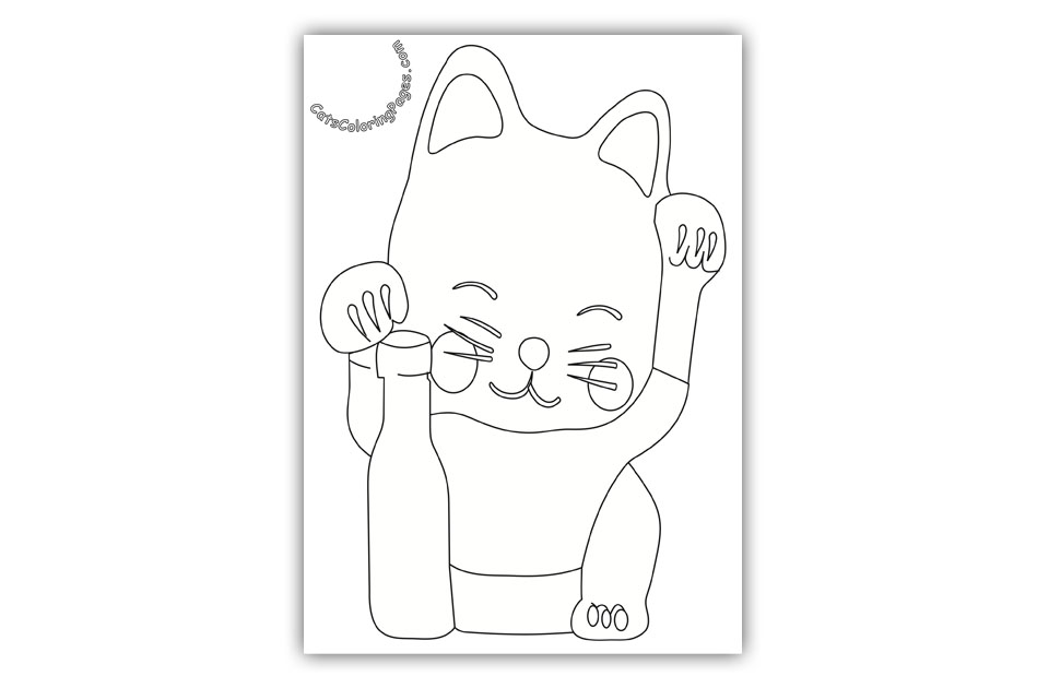 Japanese Cat Maneki-Neko Coloring Page