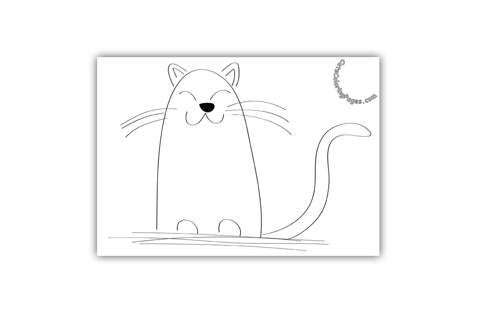 Happy Orange Cat Coloring Page