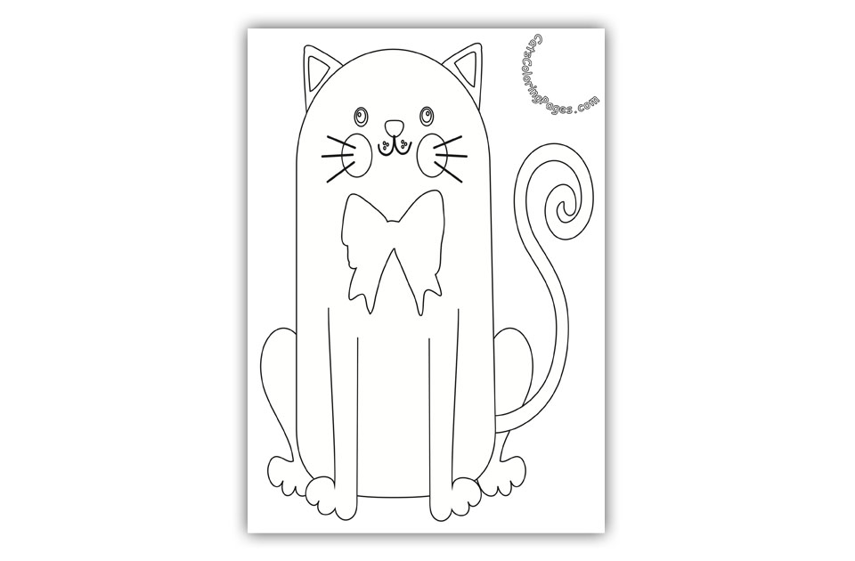 Happy Cat with Bow Tie Coloring Page
