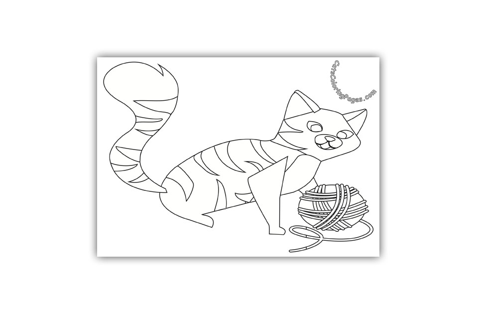 Happy Cat Playing Coloring Page