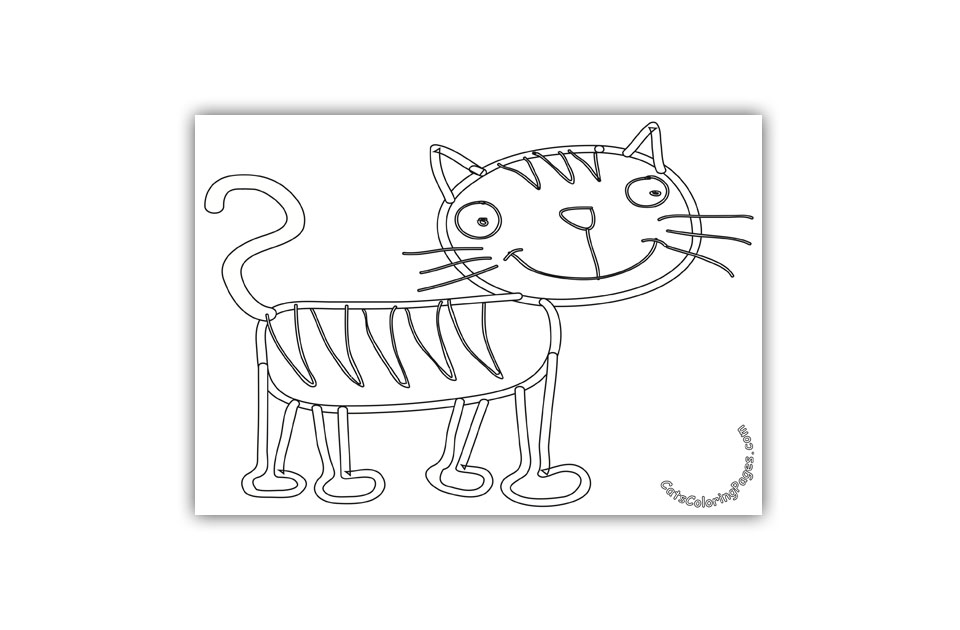 Happy Tiger Cat Coloring Page