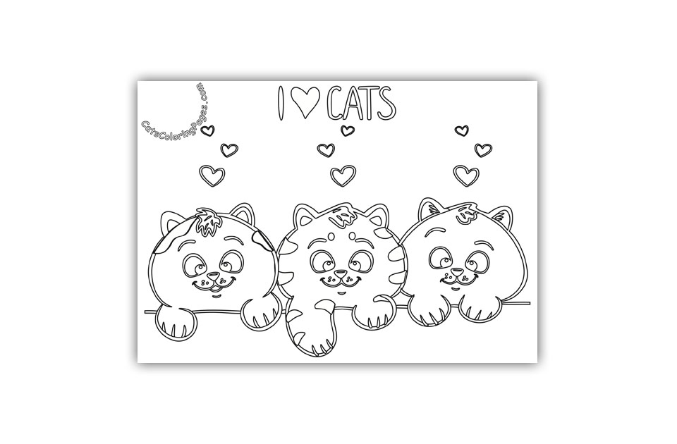 I Love Cats Card Coloring Page