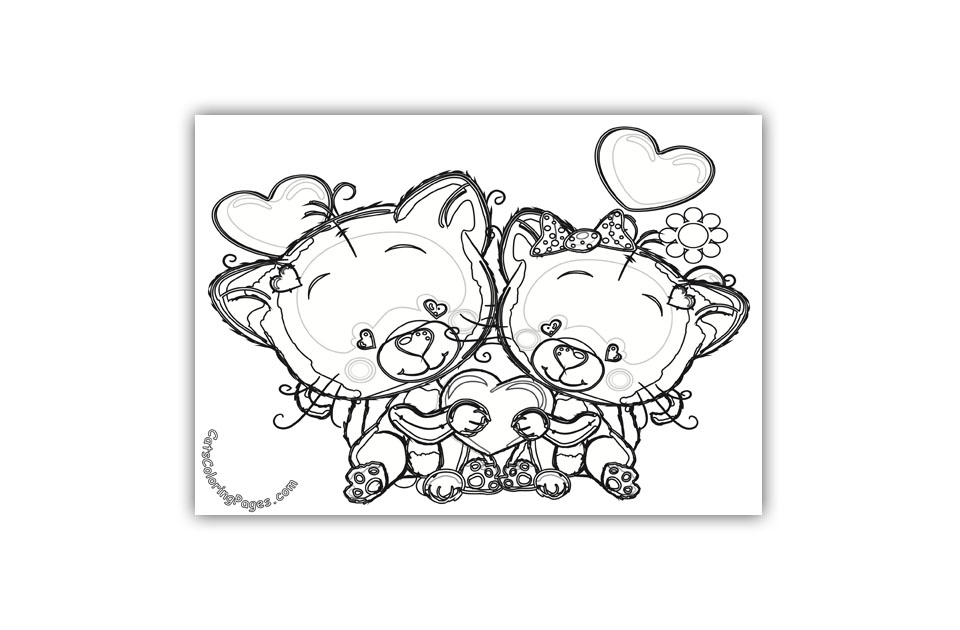 Cute Kittens in Love Coloring Page