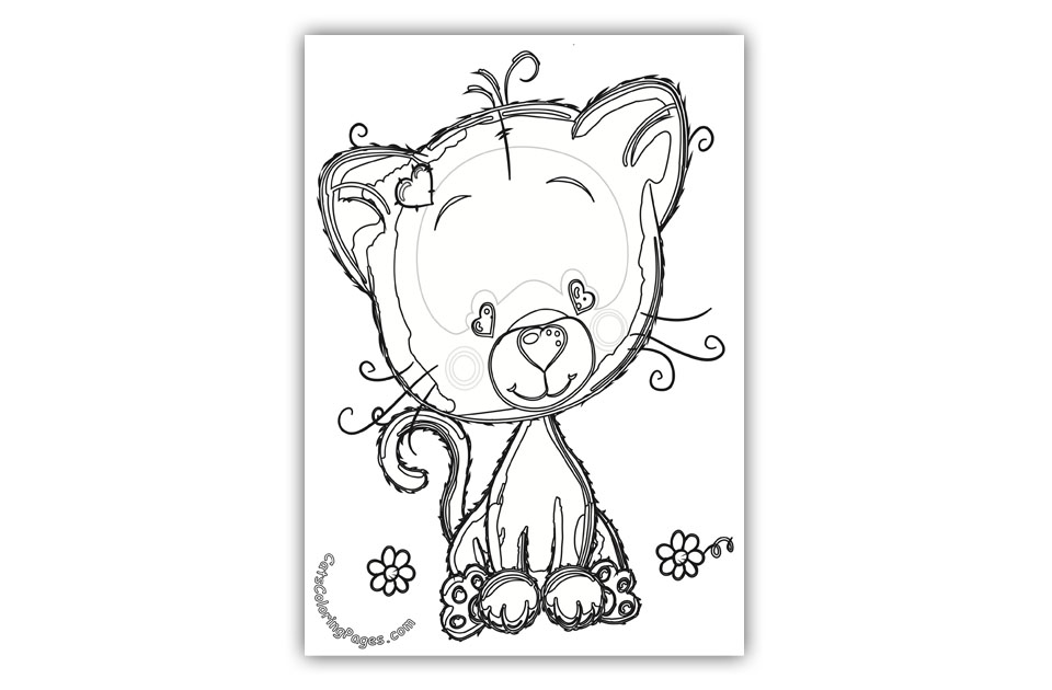 Cute Kitten in Love Coloring Page