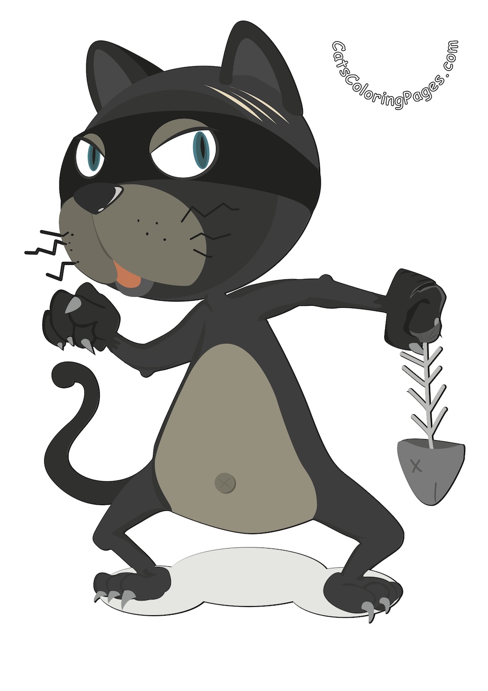Cat with Fish Bone Colored Coloring Page