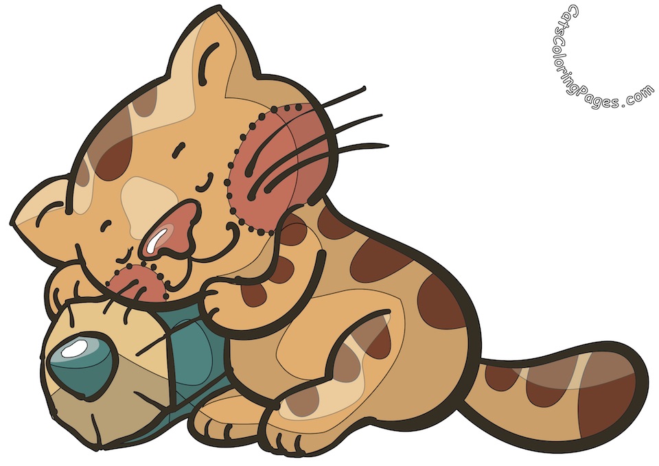Studious Sleepy Kitten Colored Coloring Page