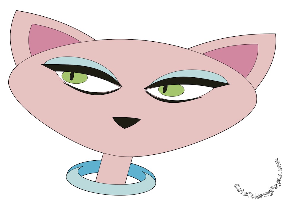 Pink Green Eyed Cat Colored Coloring Page