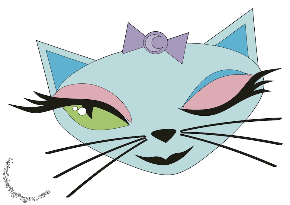 Cute Green Eyed Cat Colored Coloring Page