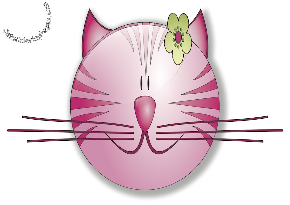 Smiling Fancy Pink Cat Colored Coloring Page