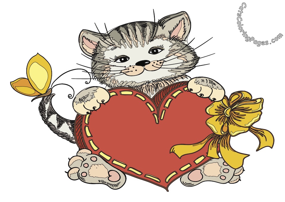 Loving Playful Kitten Colored Coloring Page